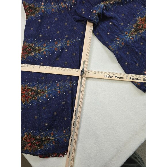 Bohemian Wide Leg Palazzo Pants Peacock Print Elastic Waist Made In Thailand - Picture 5 of 5